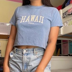 brandy melville blue cropped helen hawaii tee